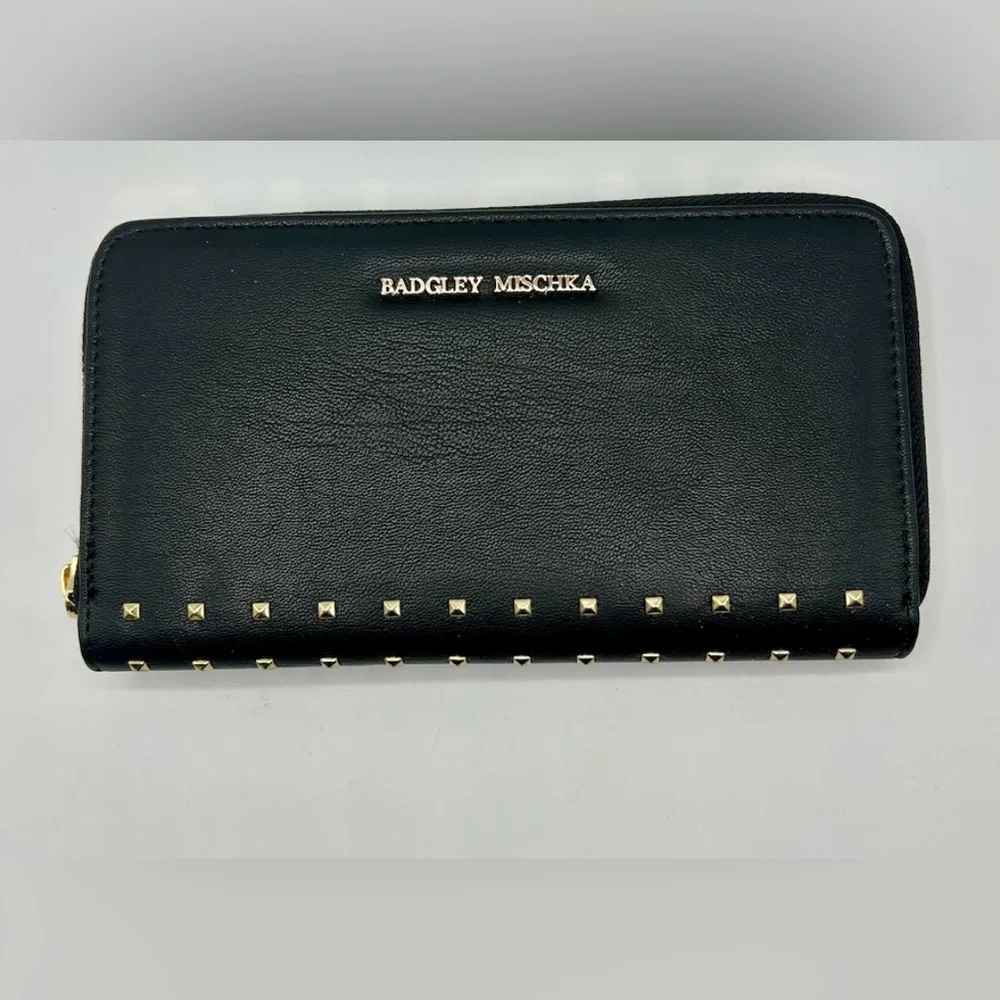 Badgley‎ Mischka Black Leather Wallet with Silver Studs